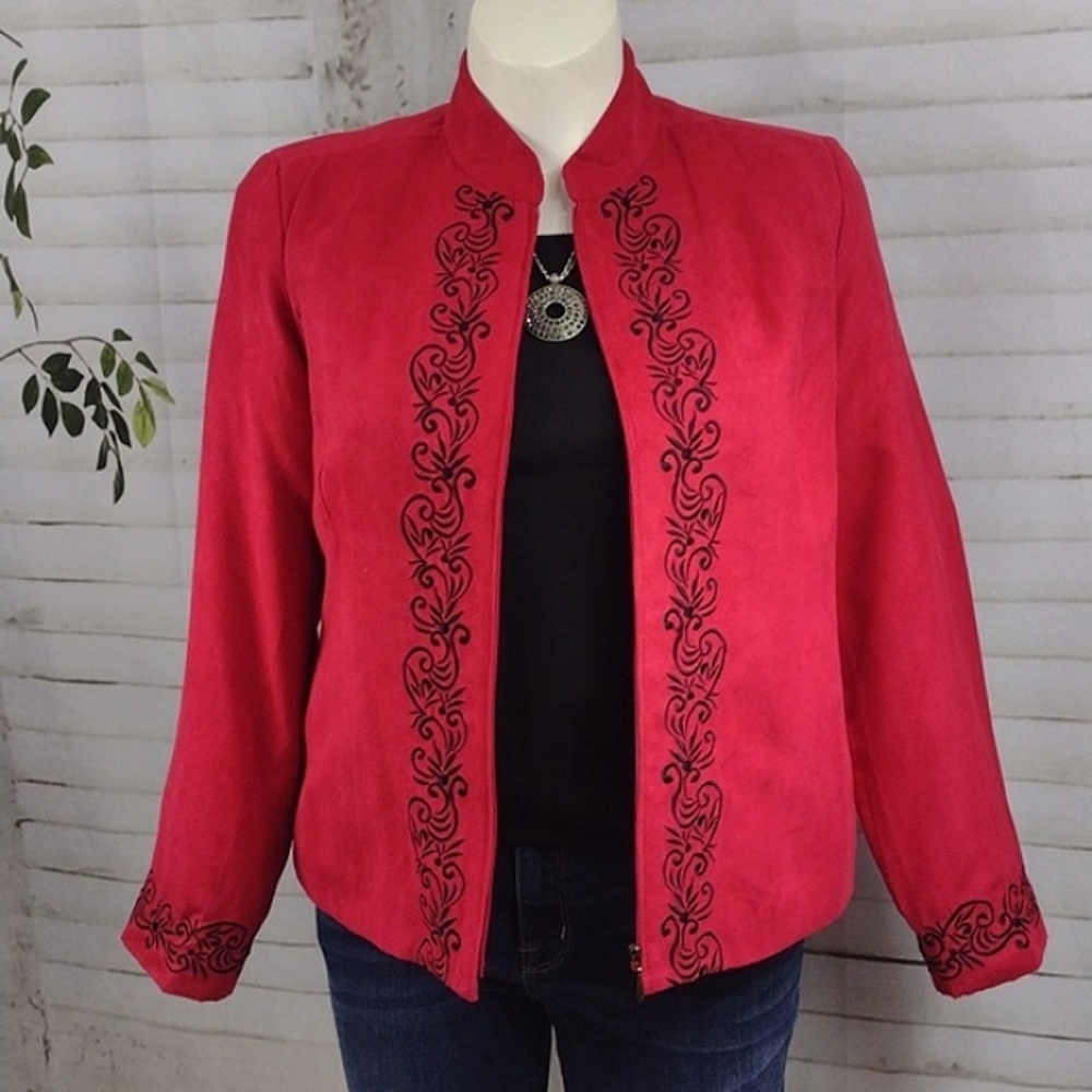 Christopher & Banks Red Jacket With Embroidery Size L